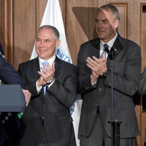 US President Donald Trump makes remarks prior to signing an Energy Independence Executive Order at the Environmental Protection Agency (EPA) Headquarters on March 28, 2017 in Washington, DC. (Ron Sach-Pool/Getty Images)
