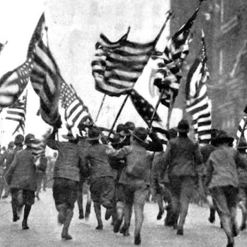 Boy Scouts take to the streets in New York City, 1917. (Underwood & Underwood/National Geographic Magazine/Wikimedia)