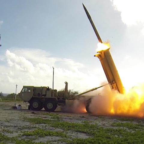 A Terminal High Altitude Area Defense (THAAD) interceptor is launched from a THAAD battery located on Wake Island, during Flight Test Operational (FTO)-02 Event 2a, November 1, 2015. (Missile Defense Agency)
