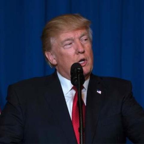 US President Donald Trump delivers a statement on Syria from the Mar-a-Lago estate in West Palm Beach, Florida, on April 6, 2017. (JIM WATSON/AFP/Getty Images)