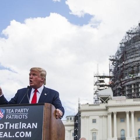 Candidate for the Republican Presidential nomination Donald Trump speaks out against President Obama's nuclear agreement with Iran in at the U.S. Capitol in Washington, DC, September 9, 2015. (Samuel Corum/Anadolu Agency/Getty Images)