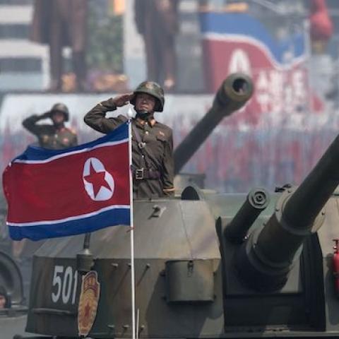 Korean People's Army (KPA) tanks are displayed during a military parade marking the 105th anniversary of the birth of late North Korean leader Kim Il-Sung in Pyongyang on April 15, 2017. (ED JONES/AFP/Getty Images)