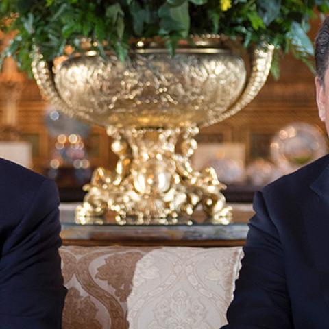 US President Donald Trump sits with Chinese President Xi Jinping during a bilateral meeting, April 6, 2017 (JIM WATSON/AFP/Getty Images)