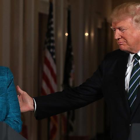 U.S. President Donald Trump holds a joint press conference with German Chancellor Angela Merkel, March 17, 2017 (Justin Sullivan/Getty Images)