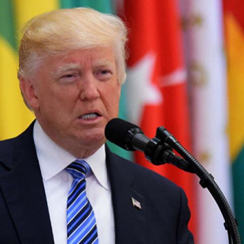 US President Donald Trump speaks during the Arab Islamic American Summit in Riyadh, May 21, 2017 (MANDEL NGAN/AFP/Getty Images)