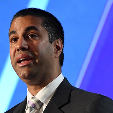 Federal Communications Commission Chairman Ajit Pai speaks during the 2017 NAB Show at the Las Vegas Convention Center on April 25, 2017 (Ethan Miller/Getty Images)
