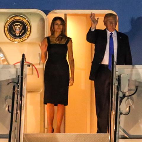 President Donald Trump and First Lady Melania Trump arrive at Naval Air Station Sigonella, Italy, to attend the G7 summit, May 25, 2017 (U.S. Marine Corps)