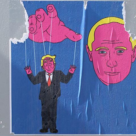 Trump As Putin's Puppet Poster on Utility Box, Washington DC, February 20, 2017 (Elvert Barnes)