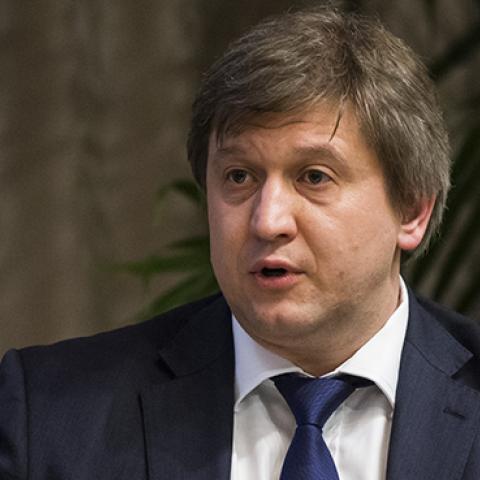 Oleksandr Danyliuk, Finance Minister of Ukraine, speaks during a panel discussion during the the 2017 IMF Spring Meetings in Washington, April 20, 2017 (Samuel Corum/Anadolu Agency/Getty Images)