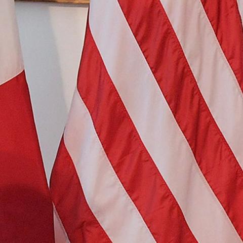 US President Donald Trump and French President Emmanuel Macron in Brussels, May 25, 2017 (MANDEL NGAN/AFP/Getty Images)