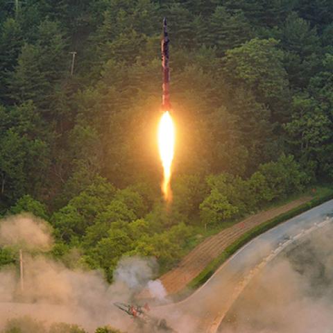 This undated photo released by the official Korean Central News Agency on May 30, 2017 shows a test-fire of a ballistic missile at an undisclosed location (STR/AFP/Getty Images)