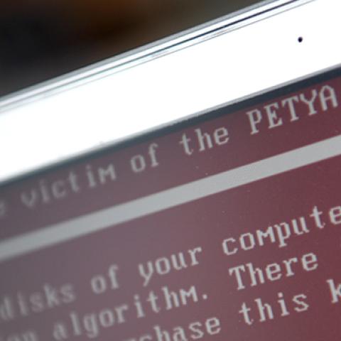 A message demanding money on a computer infected by the Petya ransomare in Yaketerinburg, Russia, June 28, 2017 (Donat Sorokin\TASS via Getty Images)