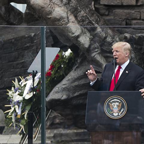 President Donald Trump speech at the monument to the heroes of the 1944 Warsaw Rising against the Nazis, July 6, 2017 (Krystian Dobuszynski/NurPhoto via Getty Images)