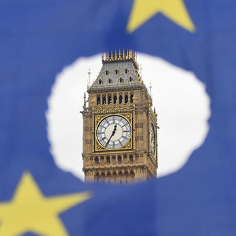 Anti-Brexit demonstrators show EU flags outside Downing Street and the Houses of Parliament, London, March 29, 2017 (Alberto Pezzali/NurPhoto via Getty Images)