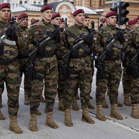  Republika Srpska Anti-terrorist squad march during a parade celebrating the illegal statehood day of the Serbian entity Republika Srpska, January 9, 2017 (Pierre Crom/Getty Images)