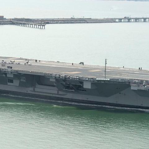  USS Gerald R. Ford (CVN-78) arrives at Naval Station Norfolk, April 14, 2017 (Photo Credit: U.S. Navy)