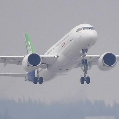China's home-grown C919 passenger jet takes off on its maiden flight in Shanghai, May 5, 2017 (GREG BAKER/AFP/Getty Images)