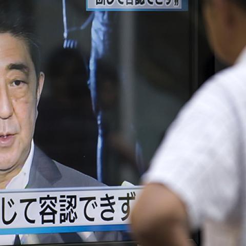Japanese Prime Minister Shinzo Abe reacts to North Korea's 6th nuclear test, September 3, 2017 (Tomohiro Ohsumi/Getty Images)