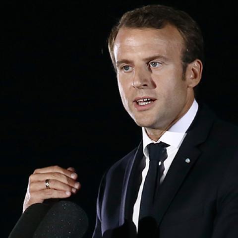 French President Emmanuel Macron speaks in Athens, Greece, September 7, 2017 (Panayotis Tzamaros/NurPhoto via Getty Images)