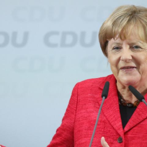 German Chancellor Angela Merkel speaks at an election campaign stop, September 19, 2017 (Sean Gallup/Getty Images)