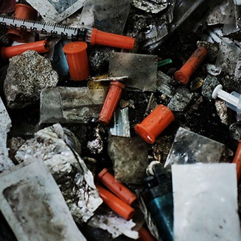 Used needles in what was a heroin shooting gallery in the Kensington section of Philadelphia, July 31, 2017 (Spencer Platt/Getty Images)