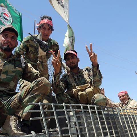 Members of the Iraqi Hashed al-Shaabi (Popular Mobilization) paramilitary forces southwest of Mosul, April 28, 2017 (AHMAD AL-RUBAYE/AFP/Getty Images)