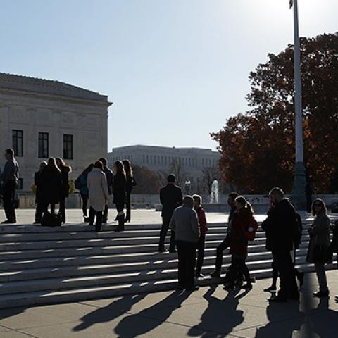 People wait in line to enter the U.S. Supreme Court to view a hearing on Carpenter v. United States, November 29, 2017 (Alex Wong/Getty Images)