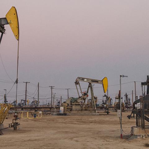 Pump jacks at the Belridge Oil Field and hydraulic fracking site in California, November 4, 2014 (Citizens of the Planet/Education Images/UIG via Getty Images)