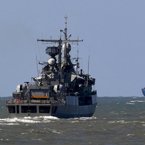 Argentine Navy destroyer takes part in the search for the missing submarine ARA San Juan, November 21, 2017 (EITAN ABRAMOVICH/AFP/Getty Images)