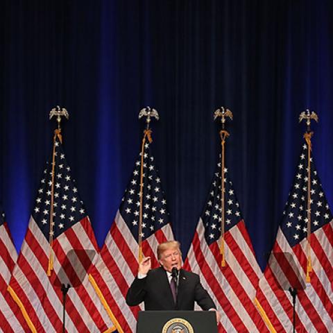 President Donald Trump delivers a speech in Washington, DC, December 18, 2017 (Mark Wilson/Getty Images)
