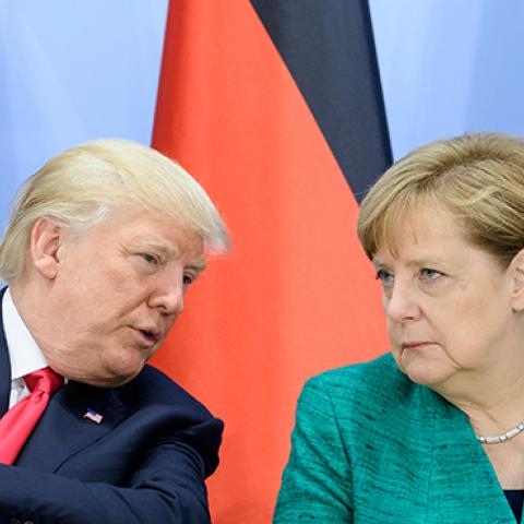 President Trump and German Chancellor Merkel at the G20 summit in Hamburg, July 8, 2017 (Ukas Michael - Pool/Getty Images)