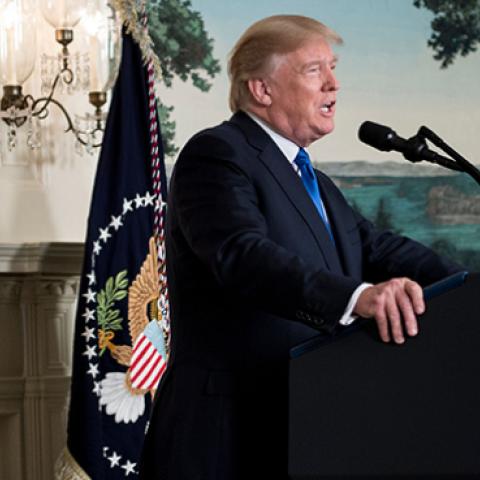 President Trump speaks about the Iran deal from the Diplomatic Reception room of the White House, October 13, 2017 (BRENDAN SMIALOWSKI/AFP/Getty Images)