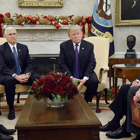 President Donald Trump and Vice President Mike Pence meet with Congressional leadership, December 7, 2017 (Olivier Douliery - Pool/Getty Images)