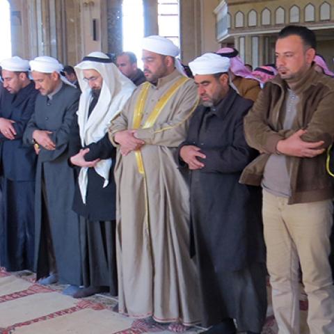 Iraqi Sunni Muslim worshippers attend Friday prayer at the Dawla mosque in the city of Ramadi, February 5, 2016 (MOADH AL-DULAIMI/AFP/Getty Images)