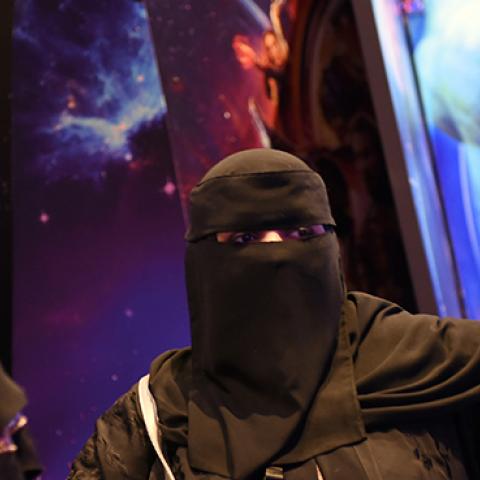 Saudi women staff members at a movie theater in Riyadh after opening for the general public, April 30, 2018 (FAYEZ NURELDINE/AFP/Getty Images)