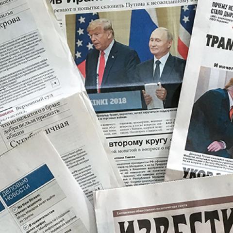 Moscow papers covering Helsinki summit between Presidents Trump and Putin, July 17, 2018 (MLADEN ANTONOV/AFP/Getty Images)