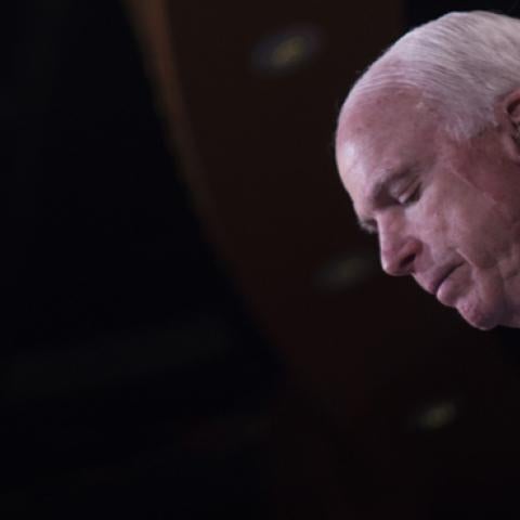 Senator John McCain speaks at press conference on Capitol Hill, February 24, 2016 (JIM WATSON/AFP/Getty Images)