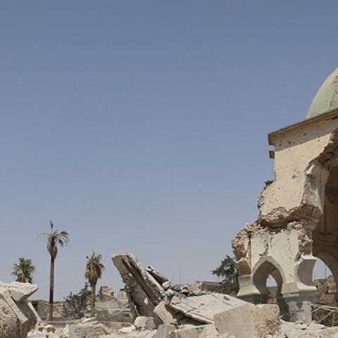 Ruins of a mosque in Mosul, Iraq, July 9, 2017 (Hemn Baban/Anadolu Agency/Getty Images)