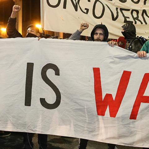 Protesters in Berkeley, CA, February 1, 2017 (Elijah Nouvelage/Getty Images)