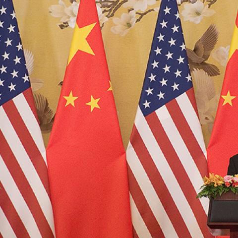 U.S. President Donald Trump and China's President Xi Jinping speak during a joint statement in Beijing on November 9, 2017. (Photo credit: NICOLAS ASFOURI/AFP/Getty Images)