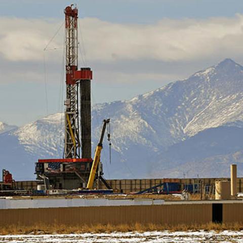 A large fracking operation becomes a new part of the horizon with Mount Meeker and Longs Peak looming in the background on December 28, 2017 in Loveland, Colorado.  (Photo by Helen H. Richardson/The Denver Post via Getty Images)