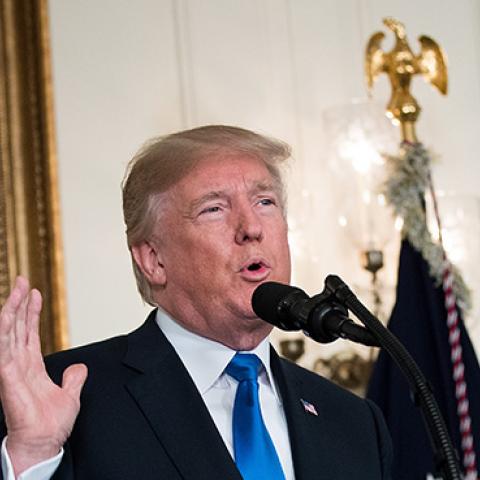 U.S. President Donald Trump makes a statement on the administration's strategy for dealing with Iran, in the Diplomatic Reception Room in the White House, October 13, 2017 in Washington, DC. (Photo by Drew Angerer/Getty Images)