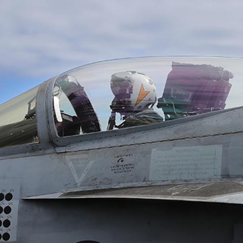An F/A-18 Hornet pilot prepares for take off during joint military exercise, Saxon Warrior, aboard the USS George H.W. Bush on August 6, 2017 off the north west coast of the United Kingdom. (Photo by Dan Kitwood/Getty Images)