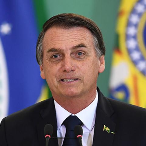 Brazilian President Jair Bolsonaro delivers a speech during the appointment ceremony of the new heads of public banks, at Planalto Palace in Brasilia on January 7, 2019. (EVARISTO SA/AFP/Getty Images)