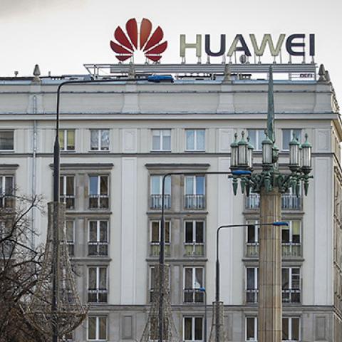 The Huawei logo is seen in the center of Warsaw, Poland on January 15, 2019. (Photo by Jaap Arriens/NurPhoto via Getty Images)