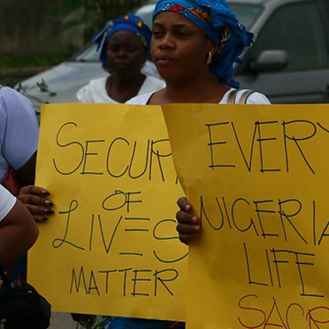 Catholic faithful stage a peaceful protest to condemn the rampant killing in Benue State, North Central of Nigeria in Abuja, Nigeria's capital on May 22, 2018. (next24online/NurPhoto via Getty Images)