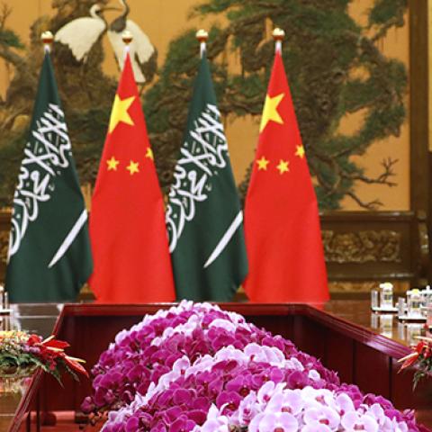 Saudi Crown Prince Mohammed bin Salman attends a meeting with Chinese President Xi Jinping at the Great Hall of the People in Beijing on February 22, 2019. (HOW HWEE YOUNG/AFP/Getty Images)
