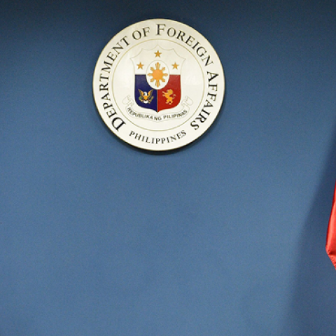 US Secretary of State Michael Pompeo (R) speaks during a joint press conference with Philippines' Foreign Affairs Secretary Teodoro Locsin Jnr at the foreign affairs office in Manila on March 1, 2019. (TED ALJIBE/AFP/Getty Images)