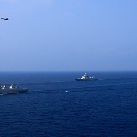  A PLA Navy fleet including the aircraft carrier Liaoning, submarines, vessels and fighter jets take part in a review in the South China Sea on April 12, 2018. (VCG via Getty Images)