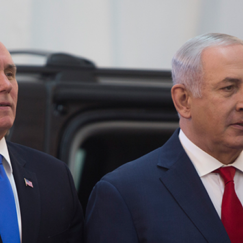 US vice President Mike Pence (L) is seen with Israeli Prime Minister Benjamin Netanyahu during an official welcome ceremony at the Prime Minister's Office on January 22, 2018 in Jerusalem, Israel. (Lior Mizrahi/Getty Images)